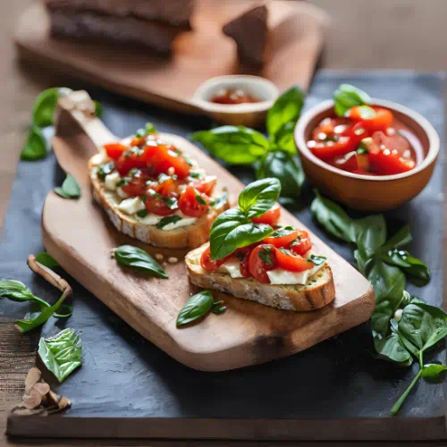 Bruschetta de Brie con Tomate y Albahaca