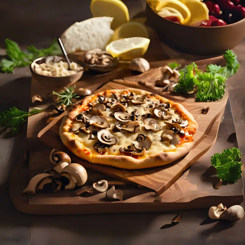 Pizza casera con queso Emmental y champiñones