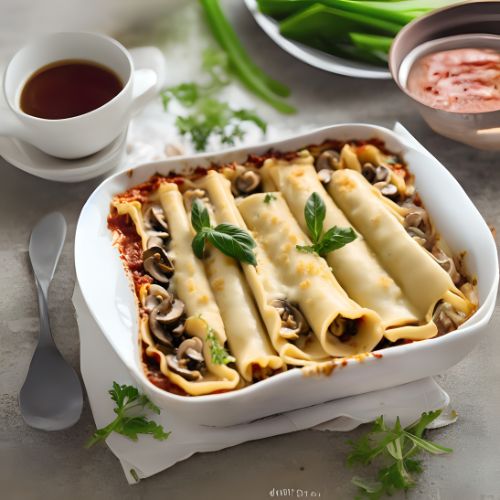 Canelones rellenos de queso Emmental y champiñones 