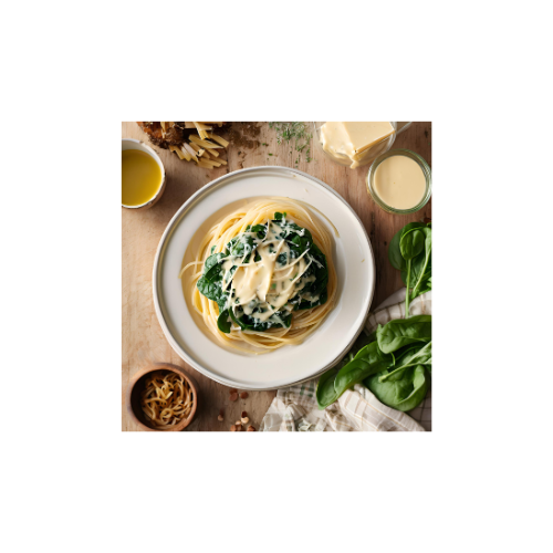 Espaguetis con salsa cremosa de Emmental y espinacas