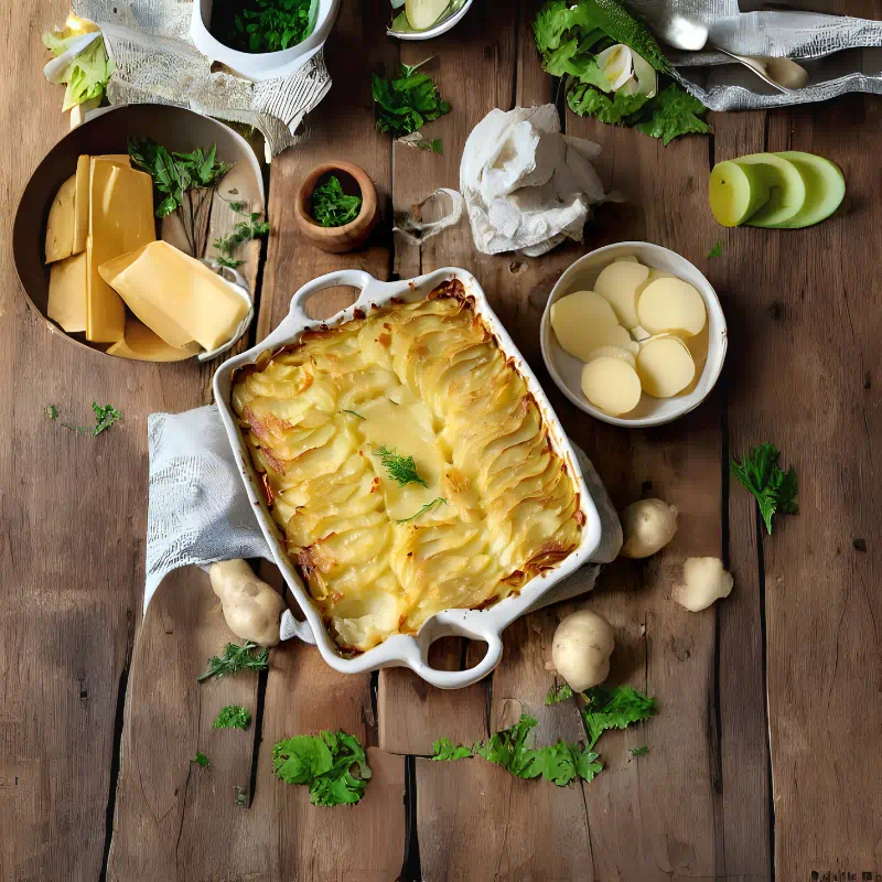 Gratinado de patatas con queso Emmental