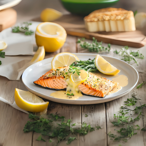 Salmón al horno con Emmental y limón