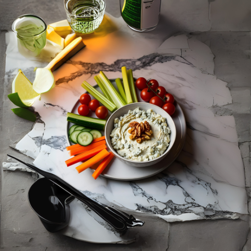 Dip Cremoso de Queso Azul y Nueces con Crudités de Verduras