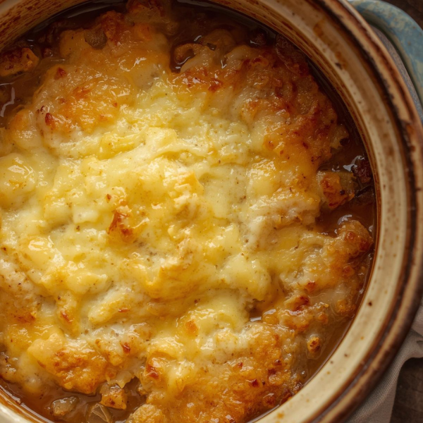 Sopa de cebolla gratinada con queso Edam