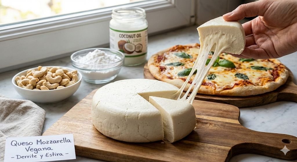 Queso Mozzarella Vegano que Derrite y Estira (Prueba de Fuego)