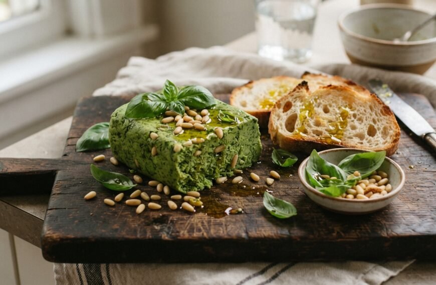 Queso Vegano de Piñones y Albahaca