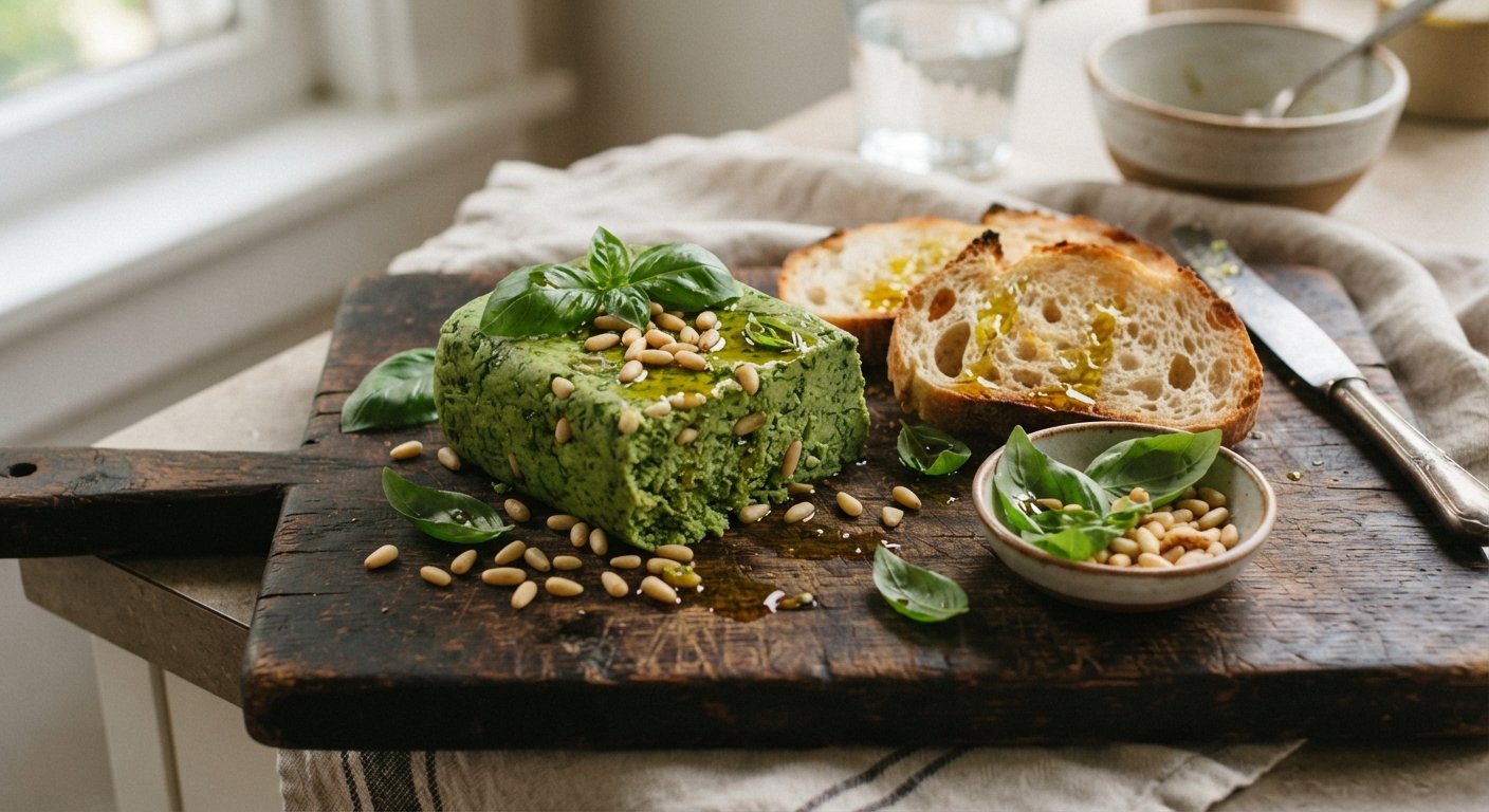 Queso Vegano de Piñones y Albahaca