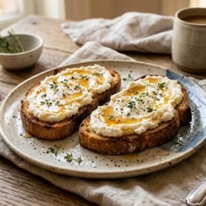 Tostada de Ricotta y Miel con Sal de Escamas y Tomillo