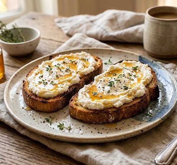 Tostada de Ricotta y Miel con Sal de Escamas y Tomillo
