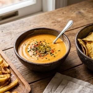 Salsa de Queso Cheddar Vegana para Nachos y Papas