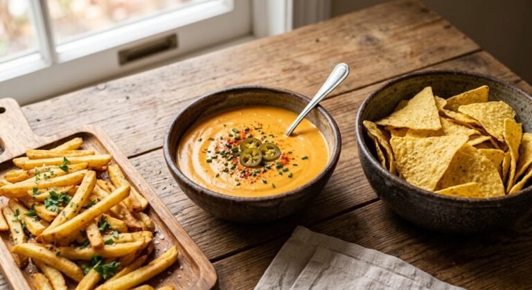 Salsa de Queso Cheddar Vegana para Nachos y Papas