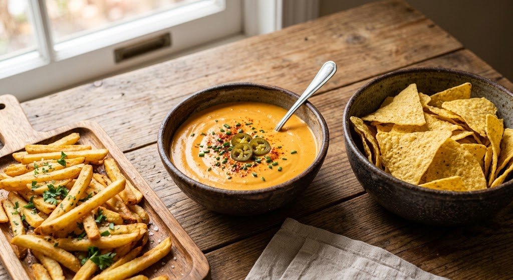 Salsa de Queso Cheddar Vegana para Nachos y Papas
